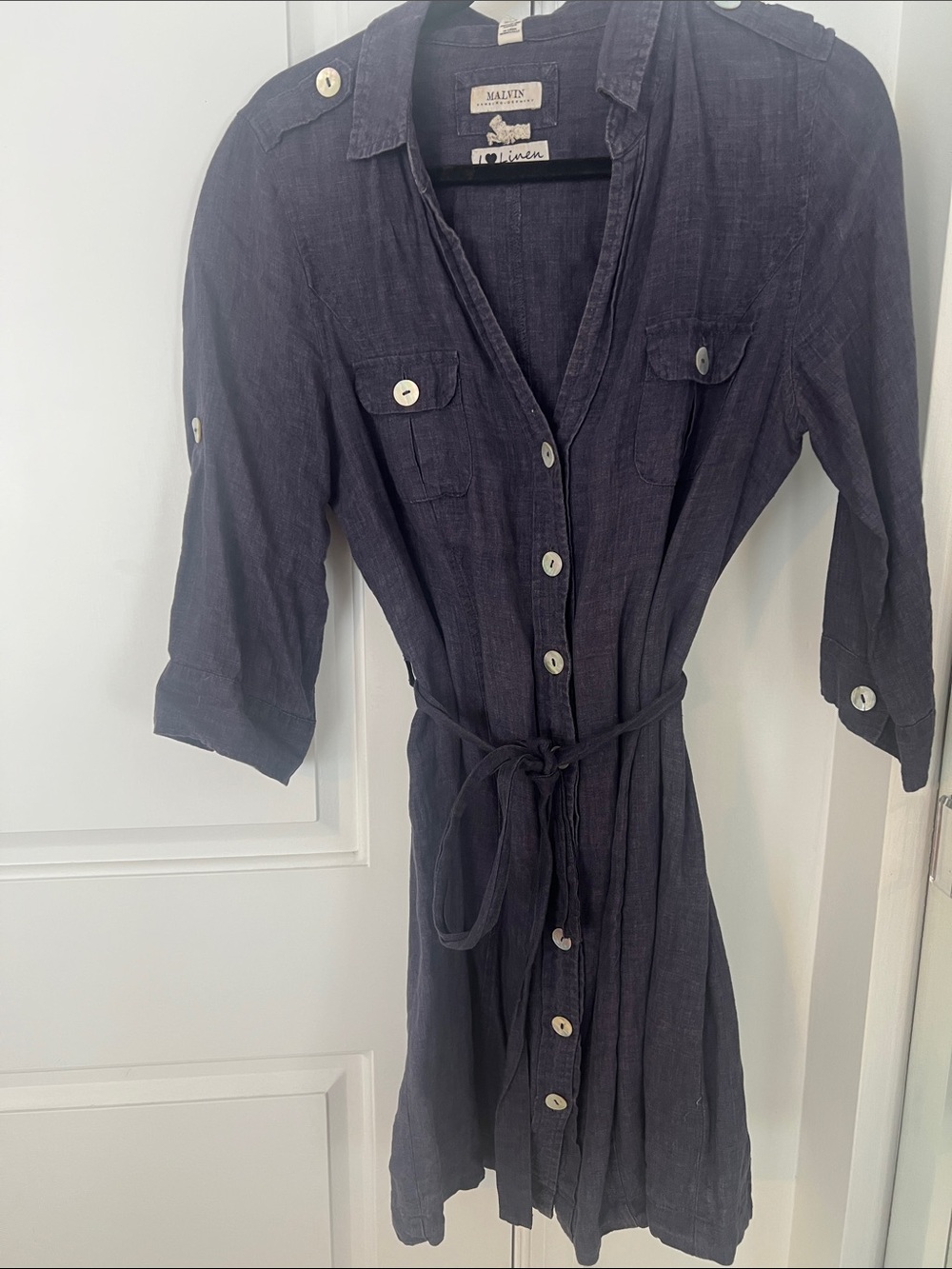 MALIN+GOETZ Button-Front linen Shirt Dress in navy blue NWT M/8